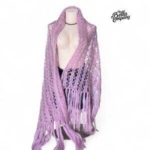 Vintage Lilac Purple Fringe Shawl Soft | Ethereal Fairy Goth Wrap Scarf